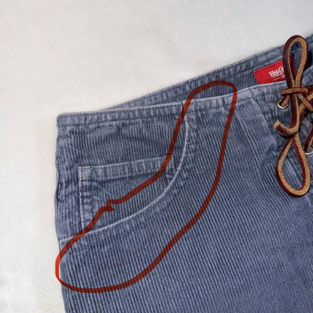 Vtg Y2K Mossimo‎ Corduroy Pant Jrs Sz 3 Blue Lace Up Boho Bootcut 90s Low Rise - Picture 13 of 14